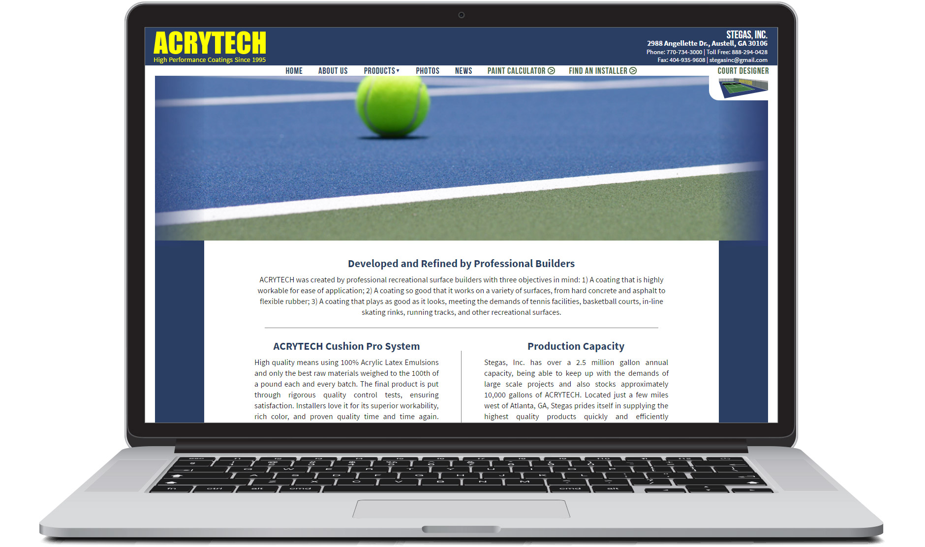 Acrytech website's home page